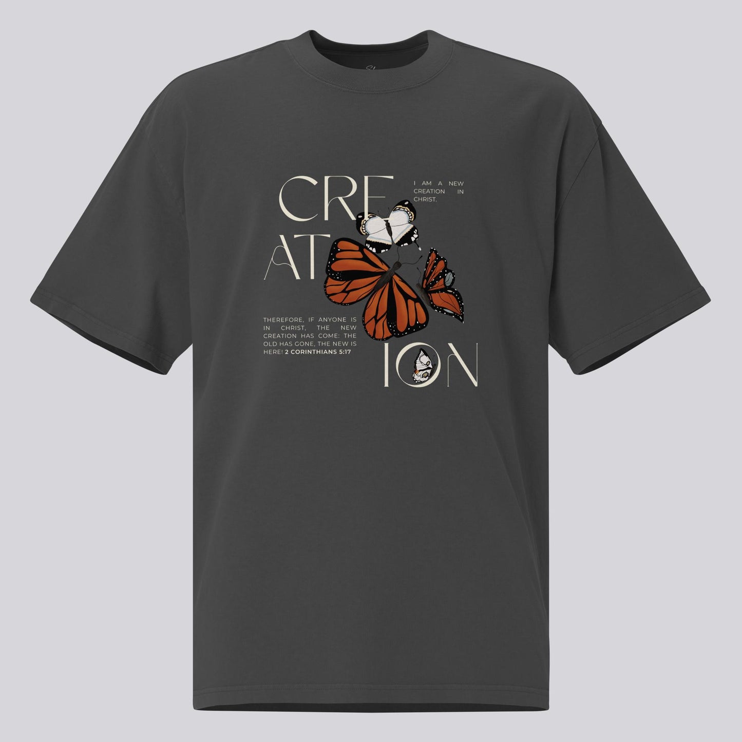 2 Corinthians 5:17 Oversized Graphic T-shirt (Faded Black)