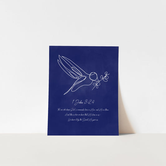 Peace Like A Dove 1 John 3:24  Art Print (Oceans Blue)