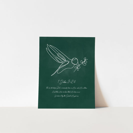 Peace Like A Dove 1 John 3:24  Art Print (Pasture Green)