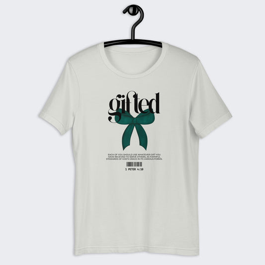 1 Peter 4:10 "Gifted" Unisex  T-Shirt (Green Bow)