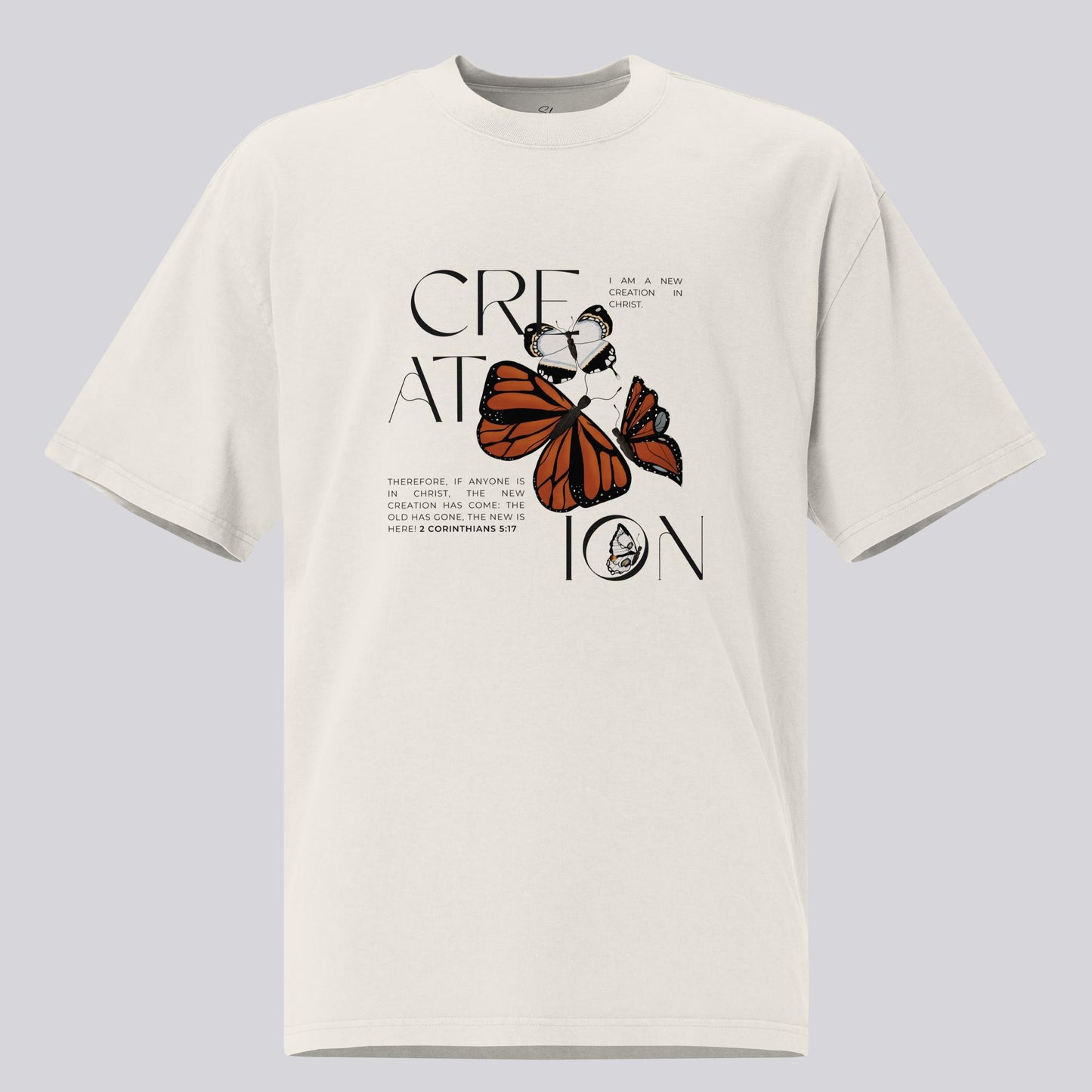 2 Corinthians 5:17 Oversized Graphic T-shirt (Faded Bone)