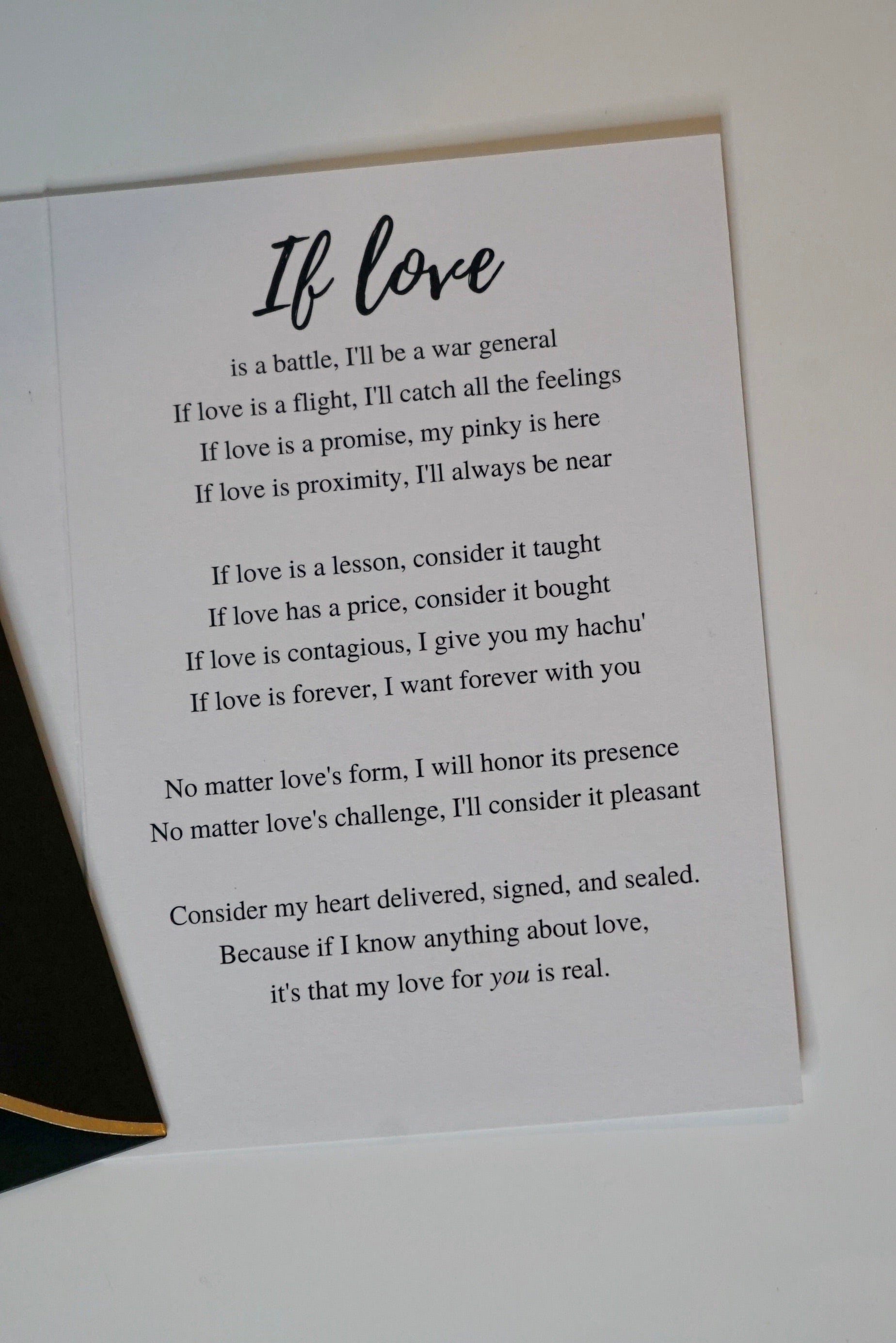photograph of card with poem "If Love"
